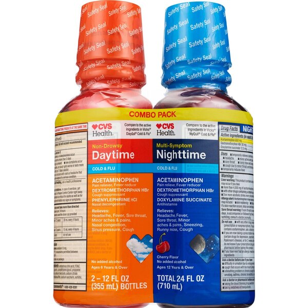 CVS Health Day + Nighttime Cold & Flu Relief Liquid Combo Pack, 2 12 OZ bottles