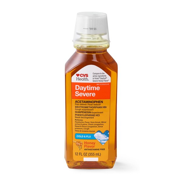CVS Health Daytime Severe Cold and Flu Liquid Relief, 12 OZ, Honey