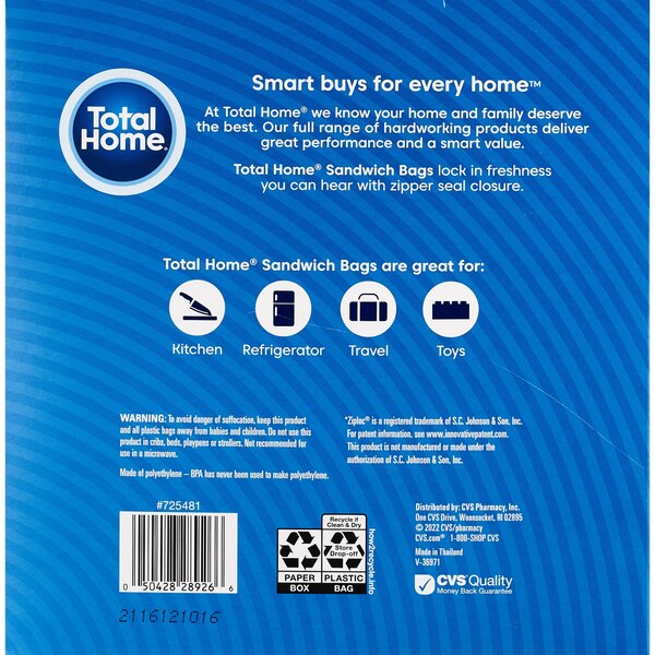 Total Home Sandwich Bags, 280 ct