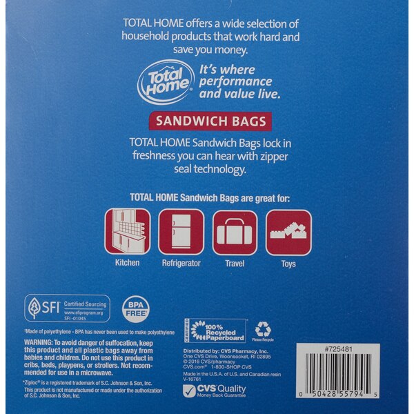 Total Home Sandwich Bags, 280 ct