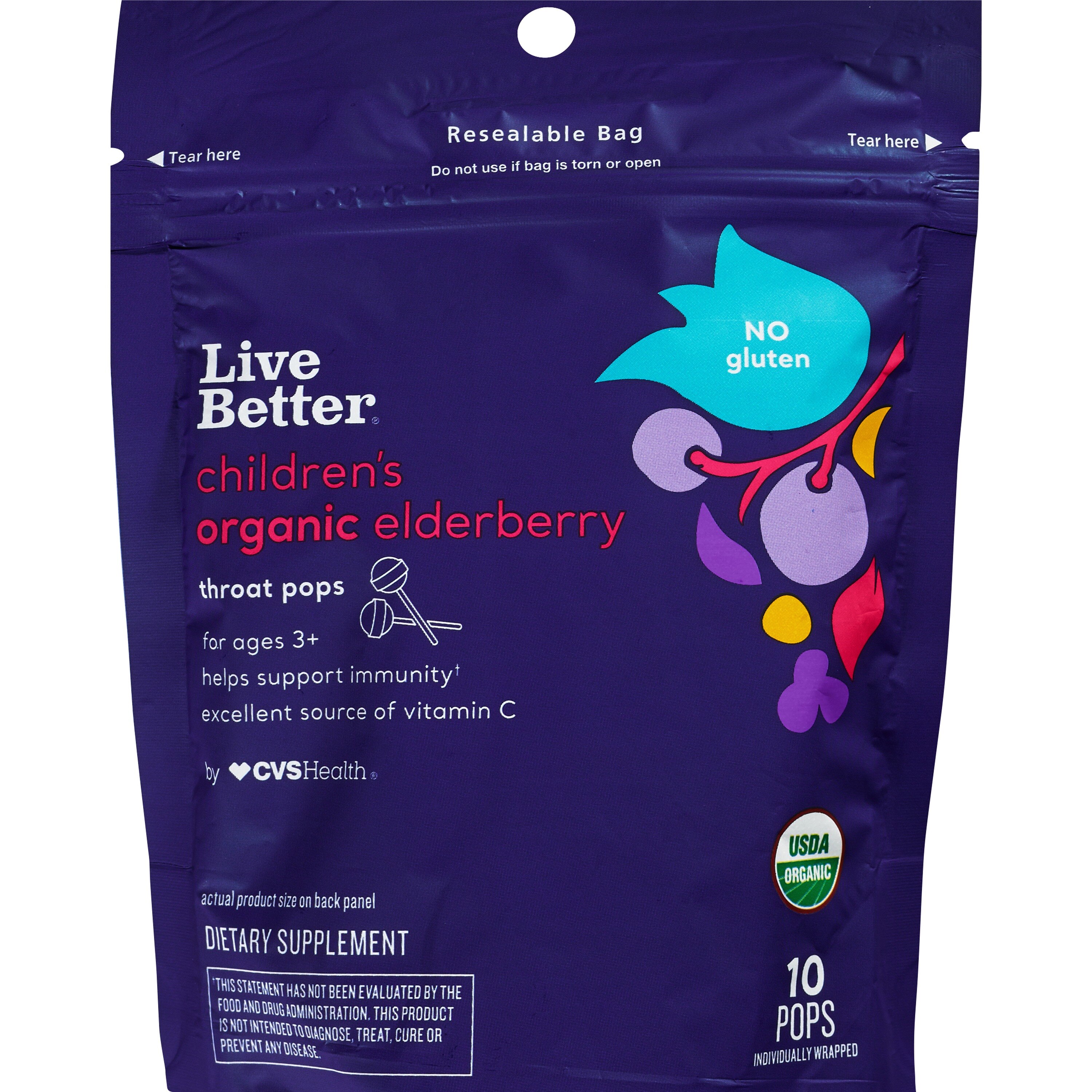 Live Better Children's Organic Elderberry Throat Pops, 10 CT