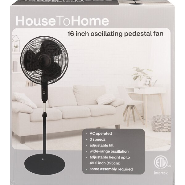 House To Home Oscillating Pedestal Fan, Black, 16 in