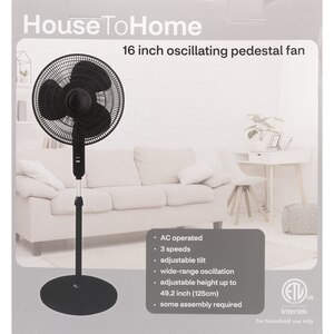 House To Home Oscillating Pedestal Fan, Black, 16 in