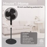 House To Home Oscillating Pedestal Fan, Black, 16 in, thumbnail image