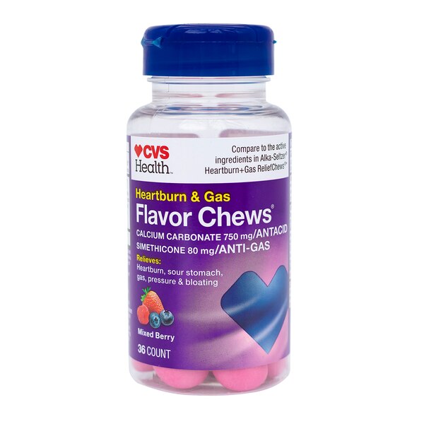 CVS Health - Tabletas masticables antigases y para la acidez estomacal, Mixed Berry, 36 u.