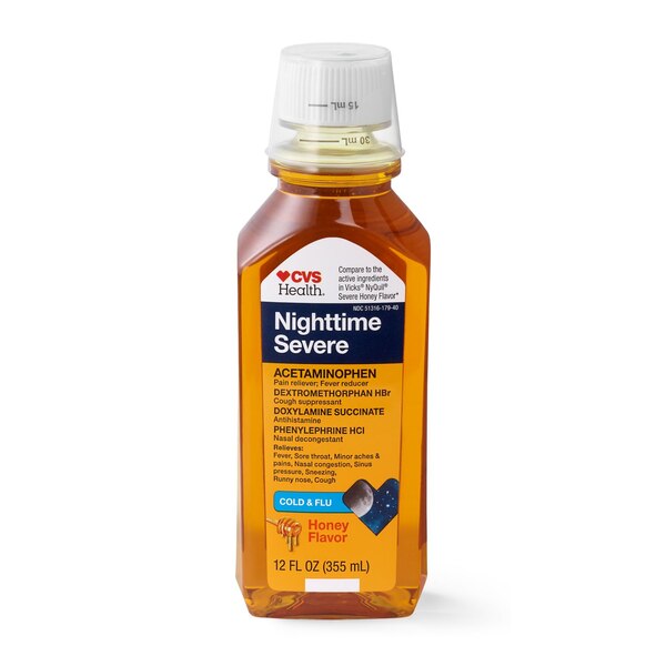 CVS Health Nighttime Severe Cold and Flu Liquid Relief, 12 OZ, Honey