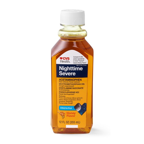 CVS Health Nighttime Severe Cold and Flu Liquid Relief, 12 OZ, Honey