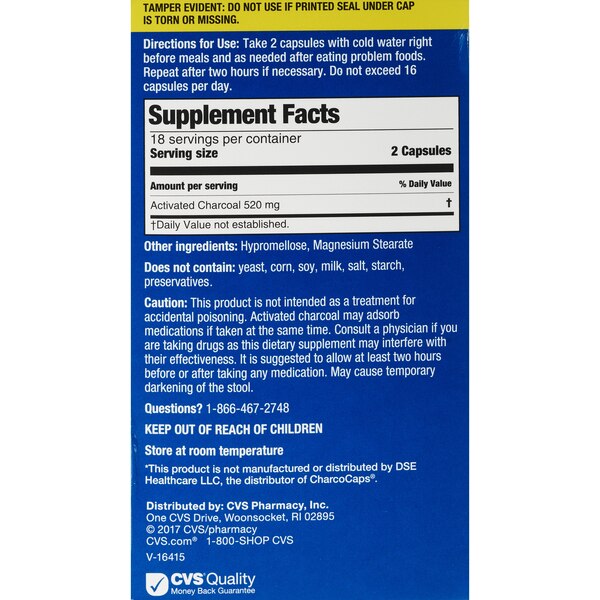 CVS Health Activated Charcoal Capsules, 36 CT
