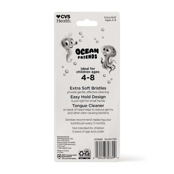 CVS Health Kids Ocean Friends Toothbrush for ages 4-8, Extra Soft Bristle