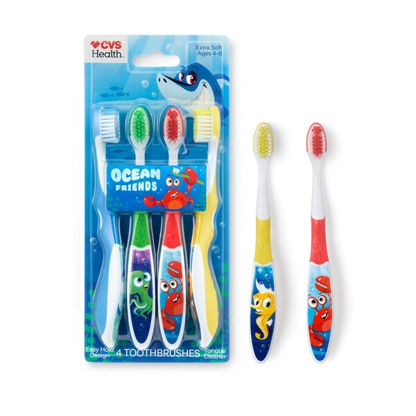 CVS Health Kids Ocean Friends Toothbrush for ages 4-8, Extra Soft Bristle