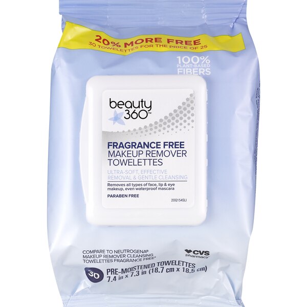 Beauty 360 - Toallitas desmaquilladoras, sin fragancia, paquete de 30