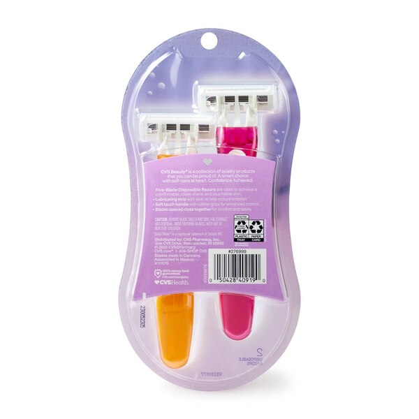 CVS Beauty Women's 5 Blade Disposable Razors for Sensitive Skin, 2 CT
