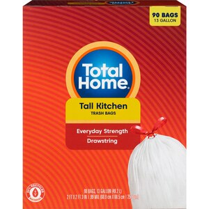 Total Home 13 Gallon Tall Kitchen Trash Bags, 90 ct