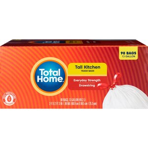Total Home 13 Gallon Tall Kitchen Trash Bags, 90 ct