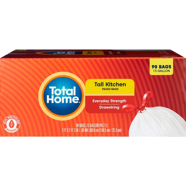 Total Home 13 Gallon Tall Kitchen Trash Bags, 90 ct