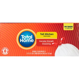 Total Home 13 Gallon Tall Kitchen Trash Bags, 90 ct