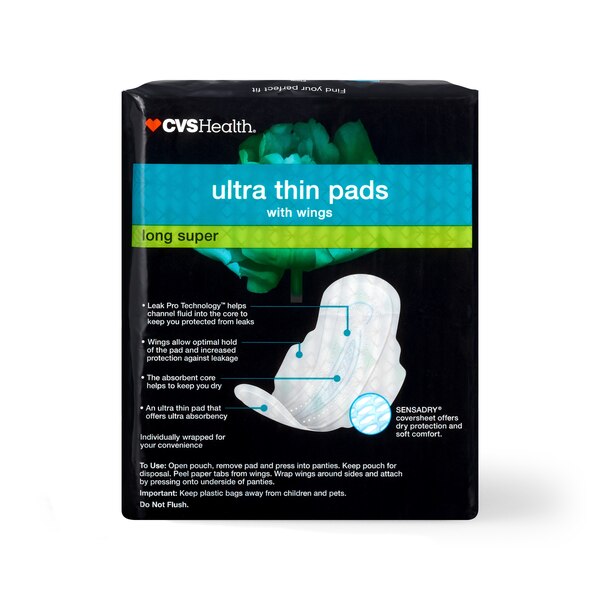 CVS Health Ultra Thin Pads with Wings, Long Super, 42 CT