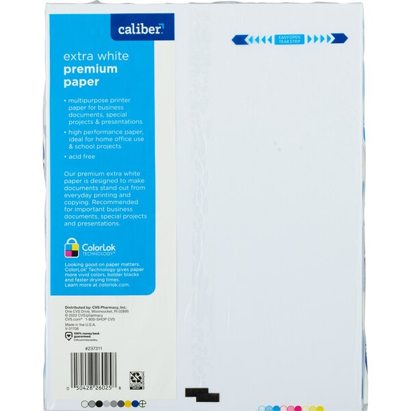 Caliber Extra White Premium Paper 8.5 x 11, 500 ct