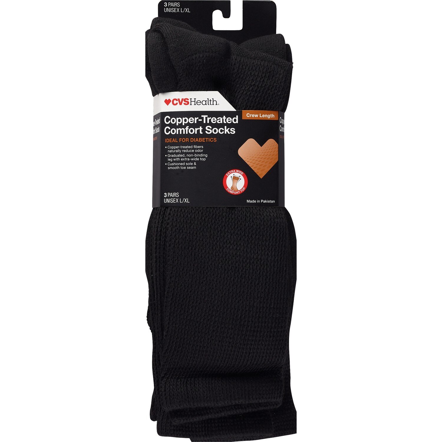 CVS Health Copper-Infused Crew Comfort Socks Unisex, 3 Pairs | Pick Up ...