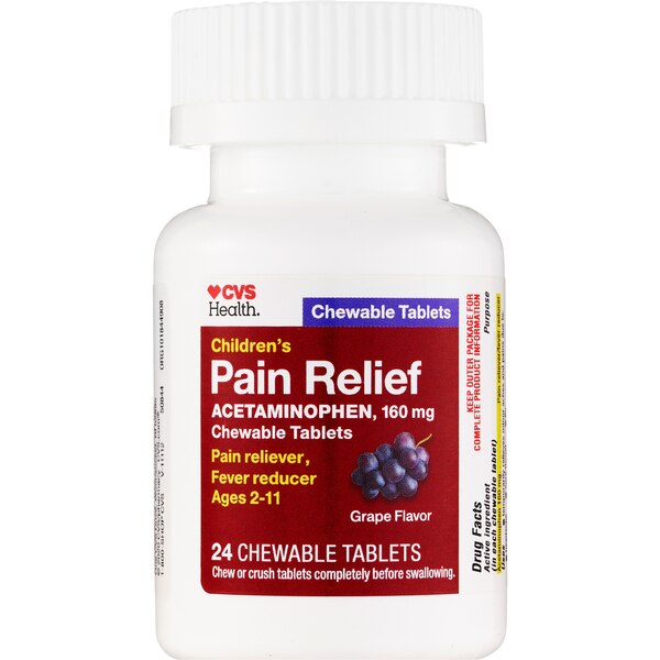 CVS Health Children's Acetaminophen Pain Reliever & Fever Reducer Chewable Tablets, Grape, 24 CT