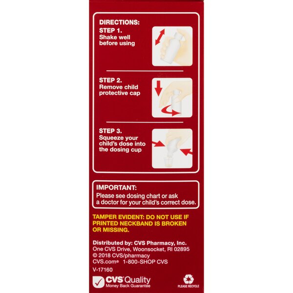 CVS Health Children's Acetaminophen Dye Free Pain Reliever & Fever Reducer Oral Suspension, Cherry, 4 FL OZ