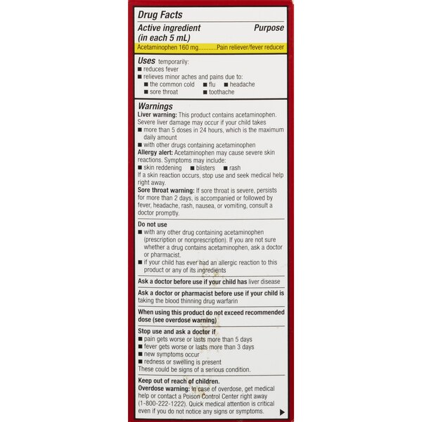 CVS Health Children's Acetaminophen Dye Free Pain Reliever & Fever Reducer Oral Suspension, Cherry, 4 FL OZ
