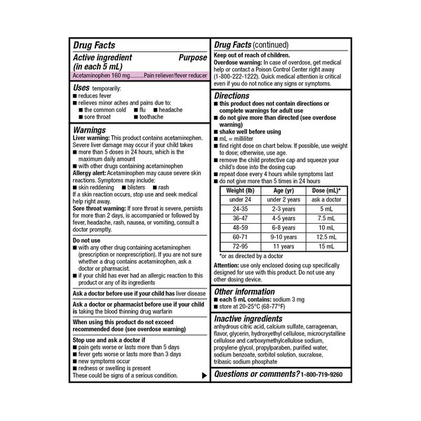 CVS Health Children's Acetaminophen Dye Free Pain Reliever & Fever Reducer Oral Suspension, Cherry, 4 FL OZ