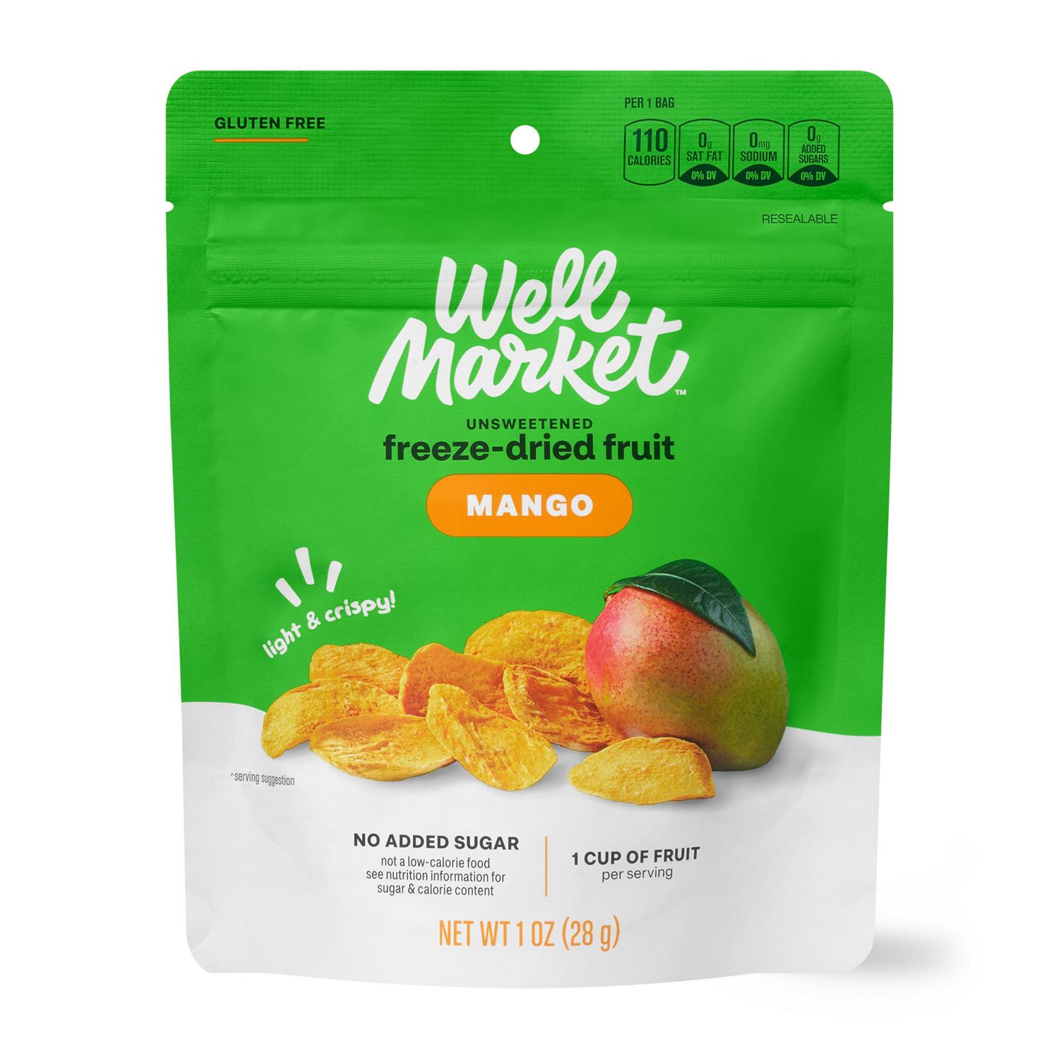 Well Market, Unsweetened Freeze-Dried Mangoes, 1 oz