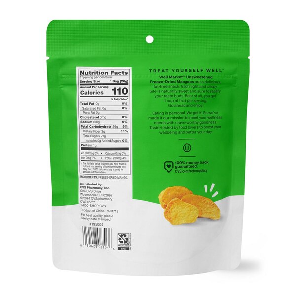 Well Market, Unsweetened Freeze-Dried Mangoes, 1 oz