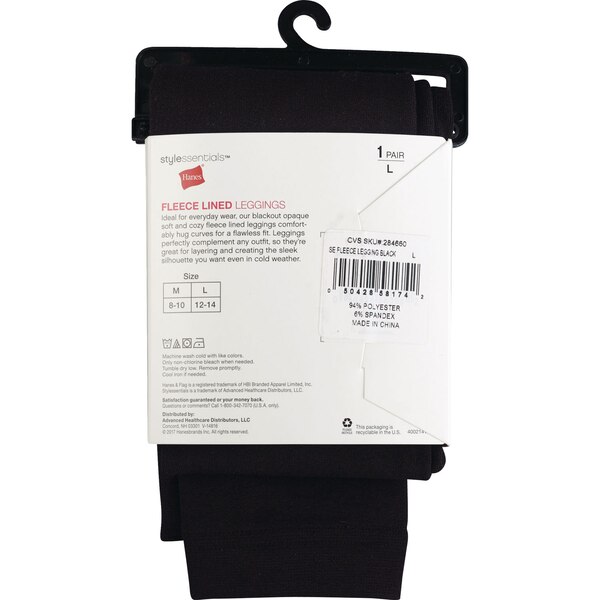 Style Essentials by Hanes Fleece Lined Leggings, Blackout Opaque