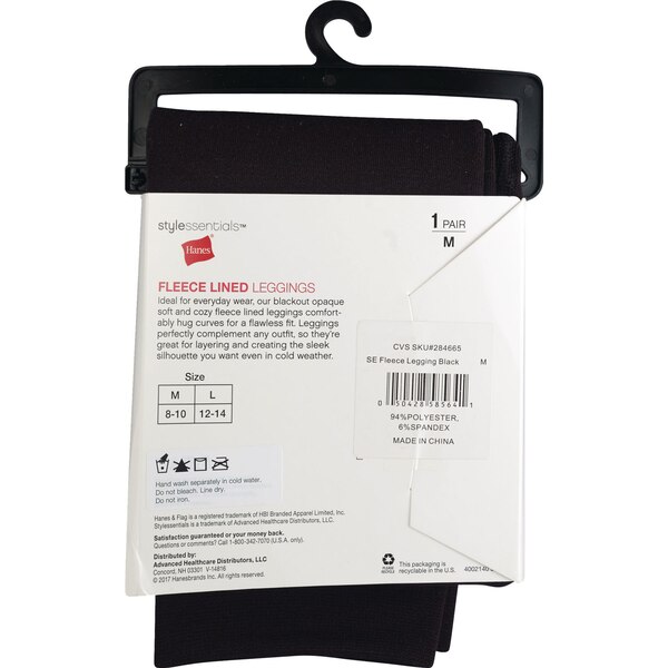 Style Essentials by Hanes Fleece Lined Leggings, Blackout Opaque