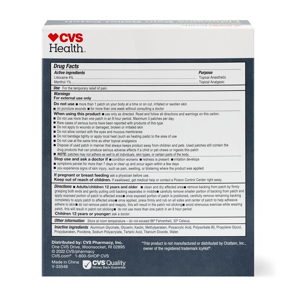 CVS Health Maximum Strength Lidocaine Pain Relief Plus Menthol Patch, MEDIUM, 5 CT