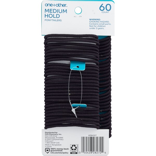 one+other Medium Hold Ponytailers, Black, 60 CT
