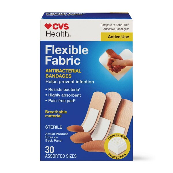 CVS Health Flexible Fabric Anti-Bacterial Bandages, Assorted Sizes
