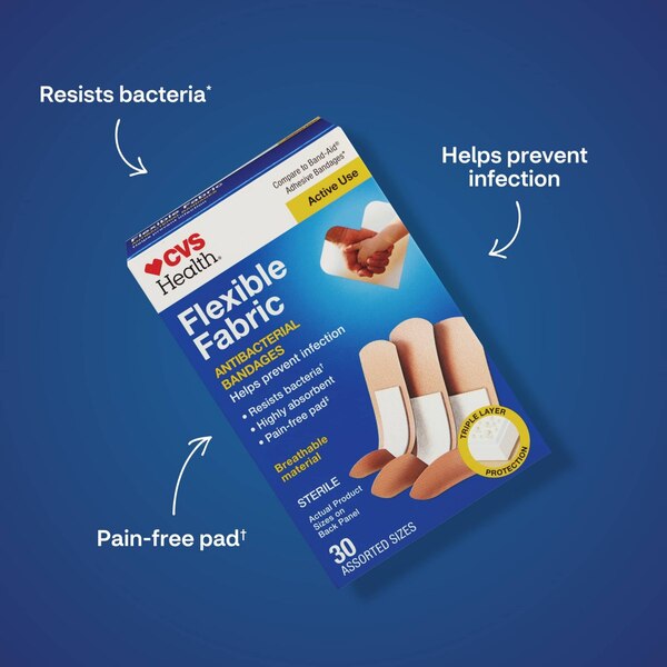 CVS Health Flexible Fabric Anti-Bacterial Bandages, Assorted Sizes