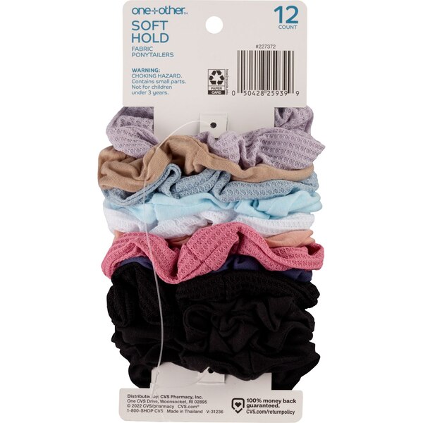 one+other Soft Hold Fabric Ponytailers, Assorted Colors, 12 CT