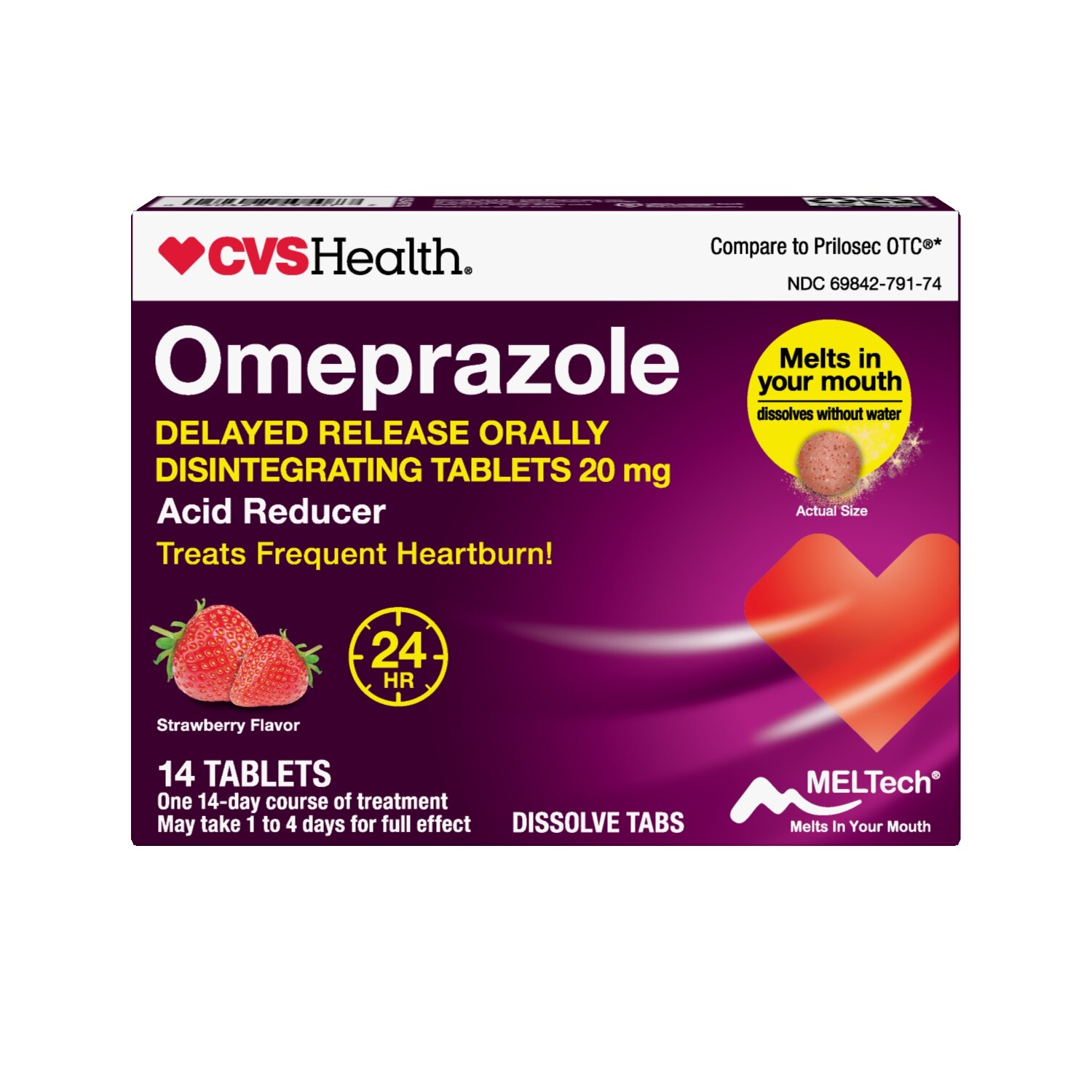 CVS Health Omeprazole Orally Disintegrating Tablets 20mg Acid Reducer, Strawberry