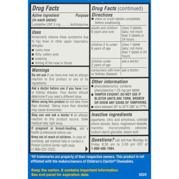CVS Health Children's Allergy Relief Non-Drowsy Loratadine 5mg Chewable Tablets USP