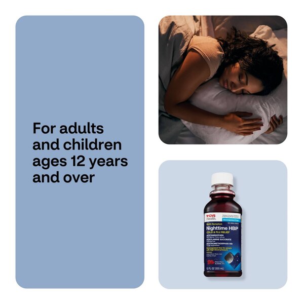 CVS Health Multi-Symptom Nighttime HBP Cold & Flu Relief, Cherry, 12 OZ