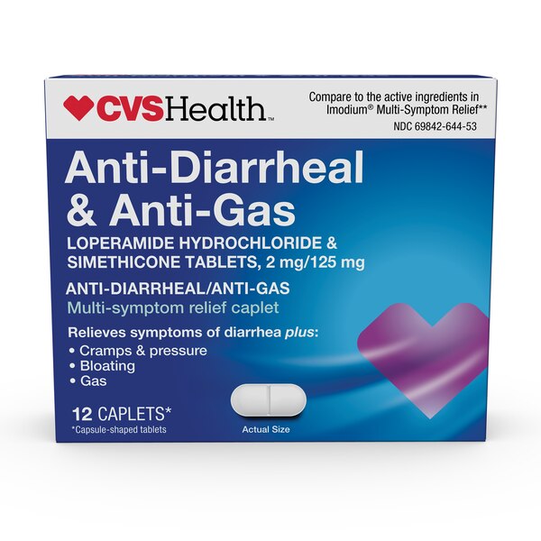 CVS Health Anti-Diarrheal & Anti-Gas Caplets, 12 CT