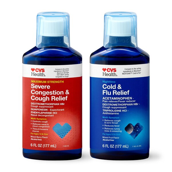 CVS Health Day + Nighttime Maximum Strength Severe Congestion, Cough, Cold & Flu Relief Liquid Combo Pack, 2 6 OZ bottles