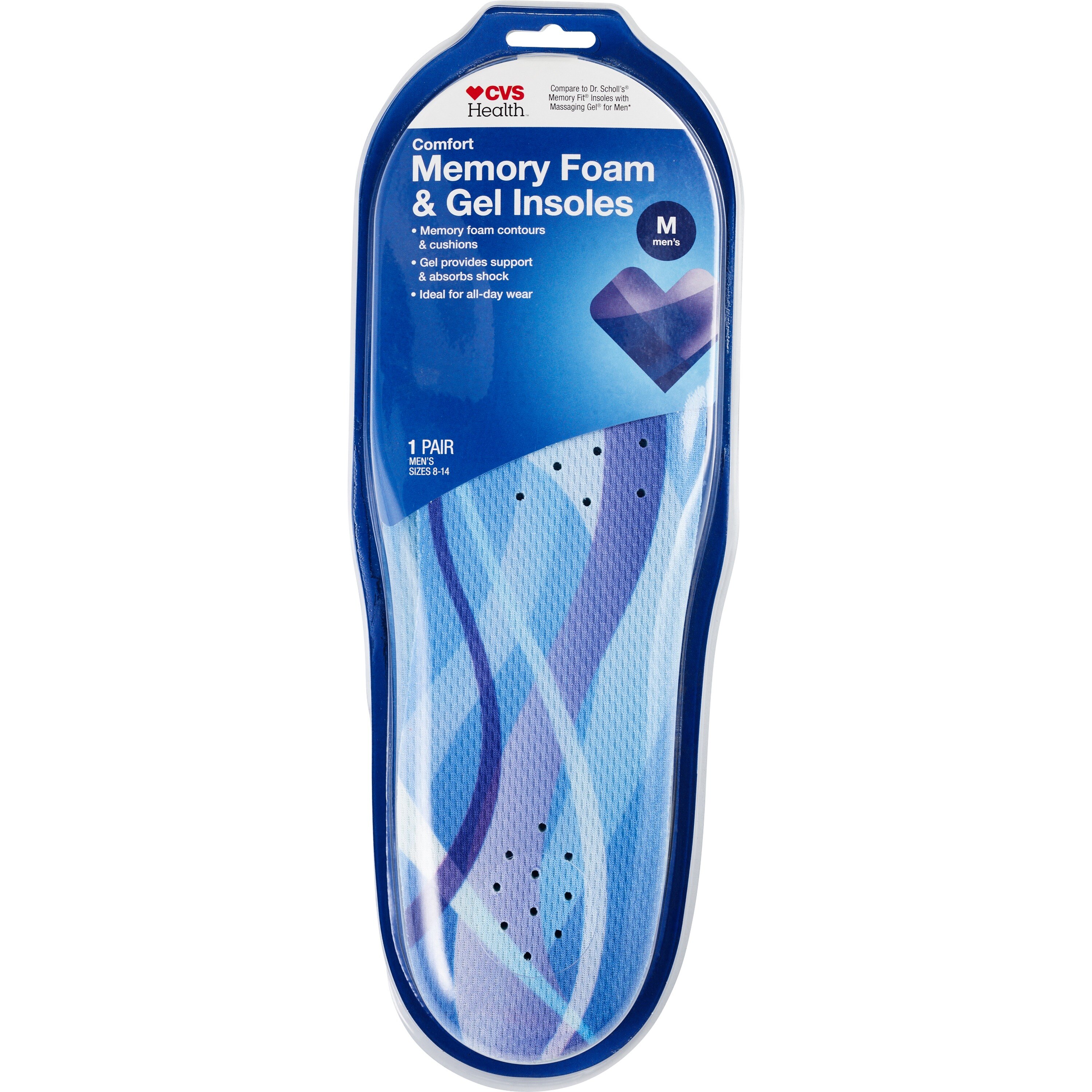 CVS Health Men's Comfort Memory Foam & Gel Insoles, Sizes 8-14