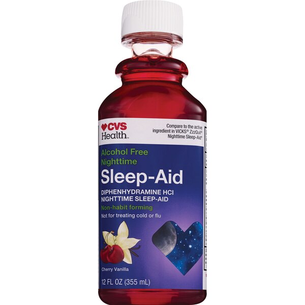 CVS Health Nighttime Sleep Aid Diphenhydramine HCI Liquid, Cherry Vanilla, 12 FL OZ