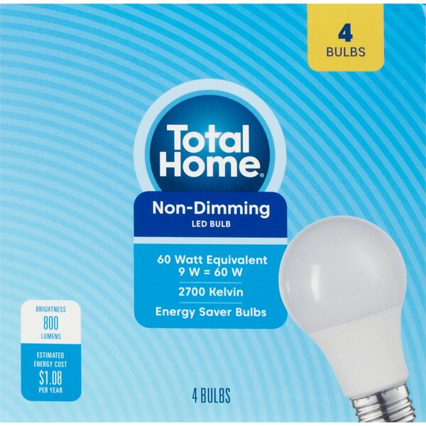 Total Home Non-Dimming LED Soft White Bulbs, 60 w, 4 ct