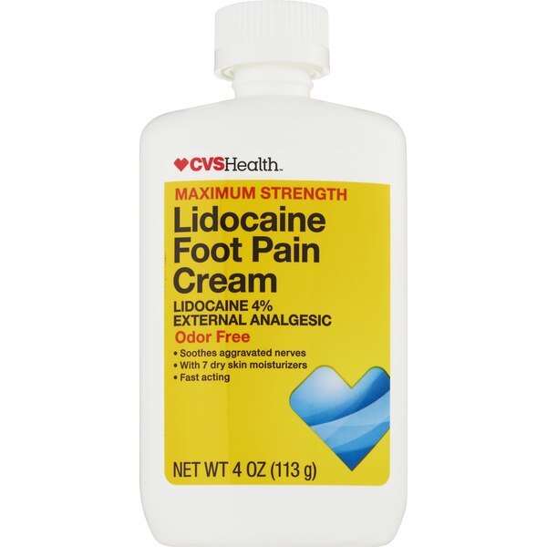 CVS Health Maximum Strength Lidocaine Foot Pain Cream, 4 OZ