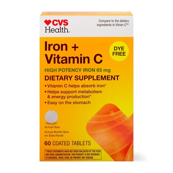 CVS Health Iron + Vitamin C Tablets, 60 CT