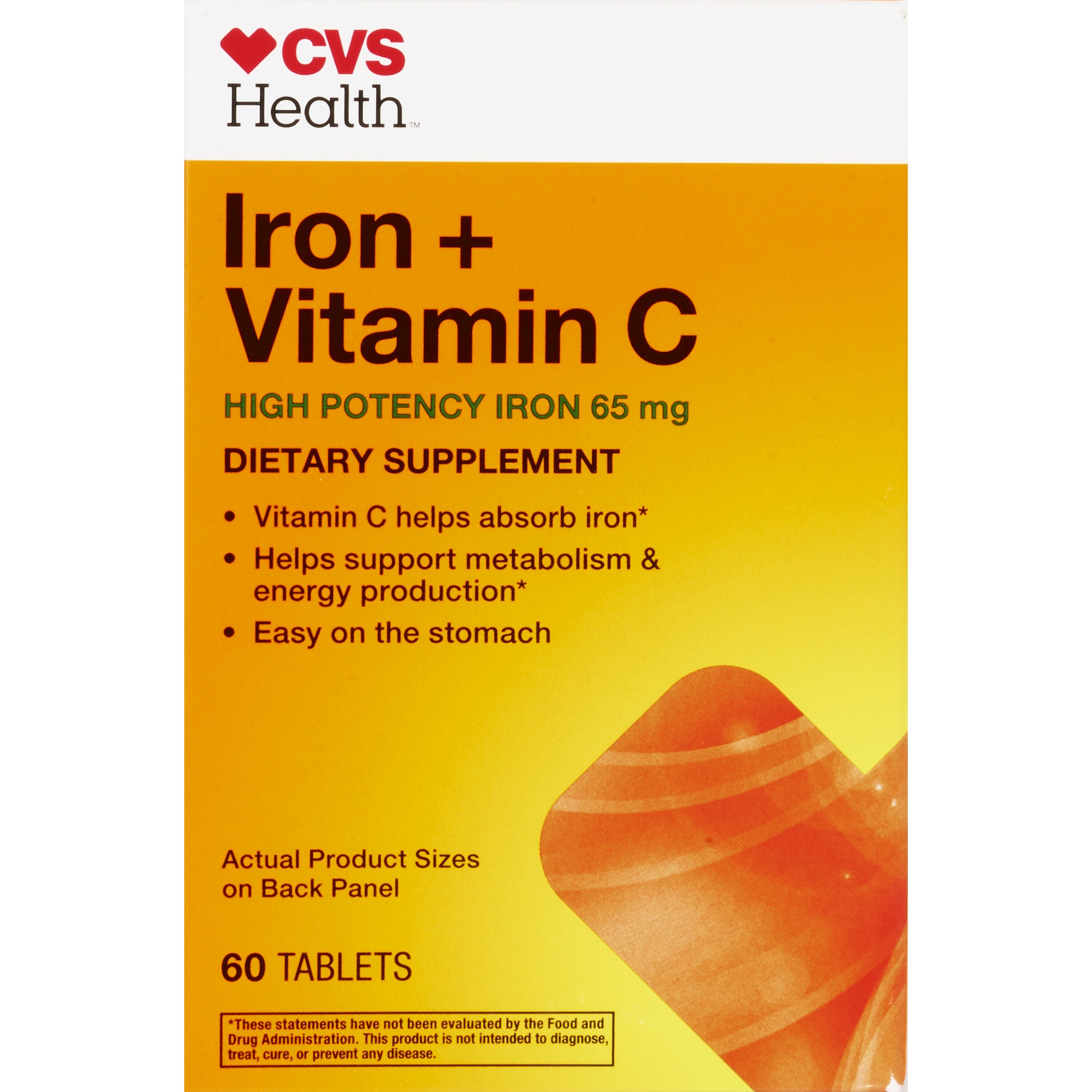 CVS Health - Suplemento dietario de hierro + vitamina C, hierro de alta potencia, 60 u.