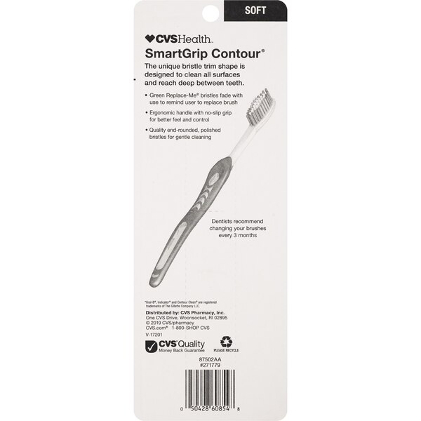 CVS Health SmartGrip Contour Toothbrush, Soft Bristle