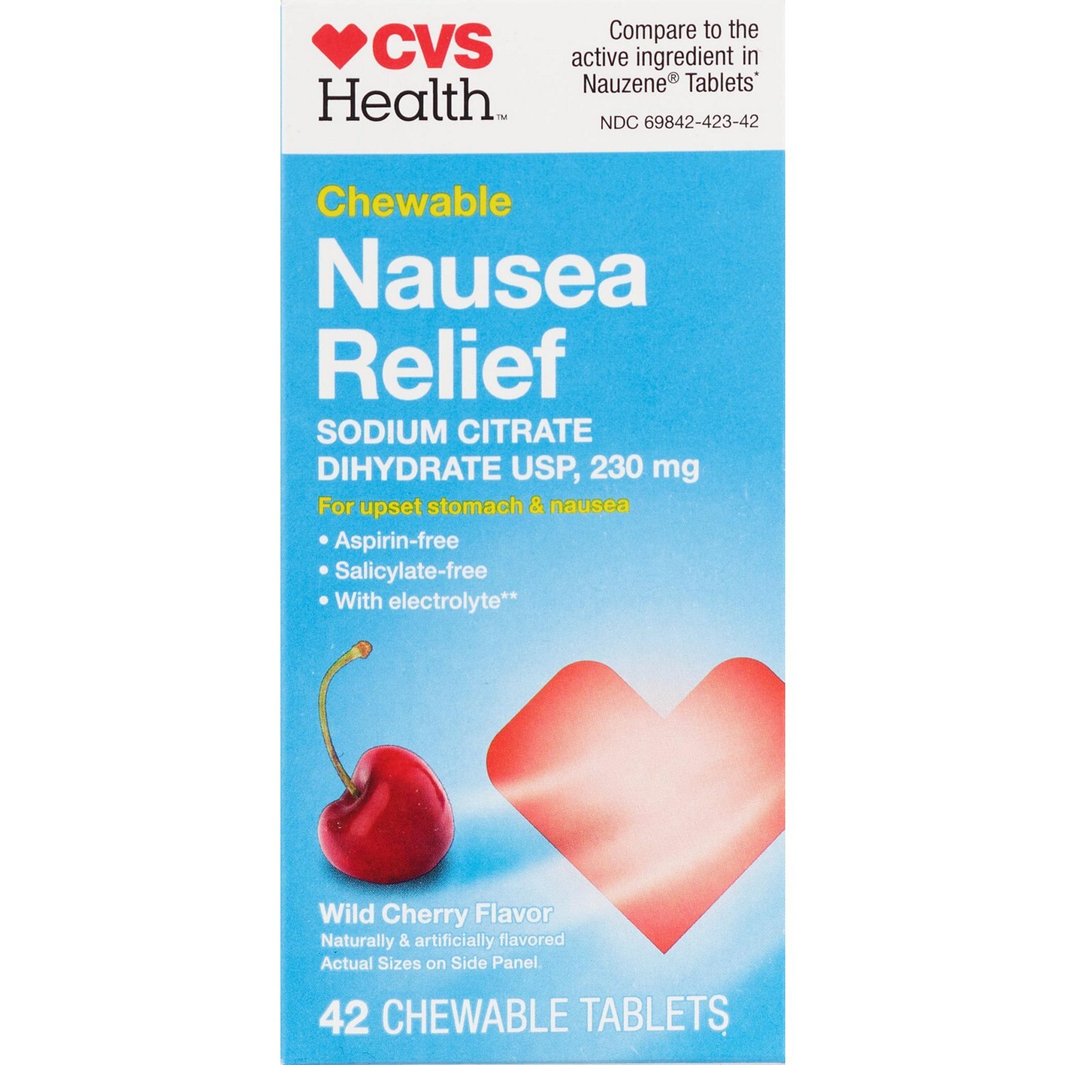 CVS Nausea Relief Chewable Tablets, Wild Cherry, 42 CT image.