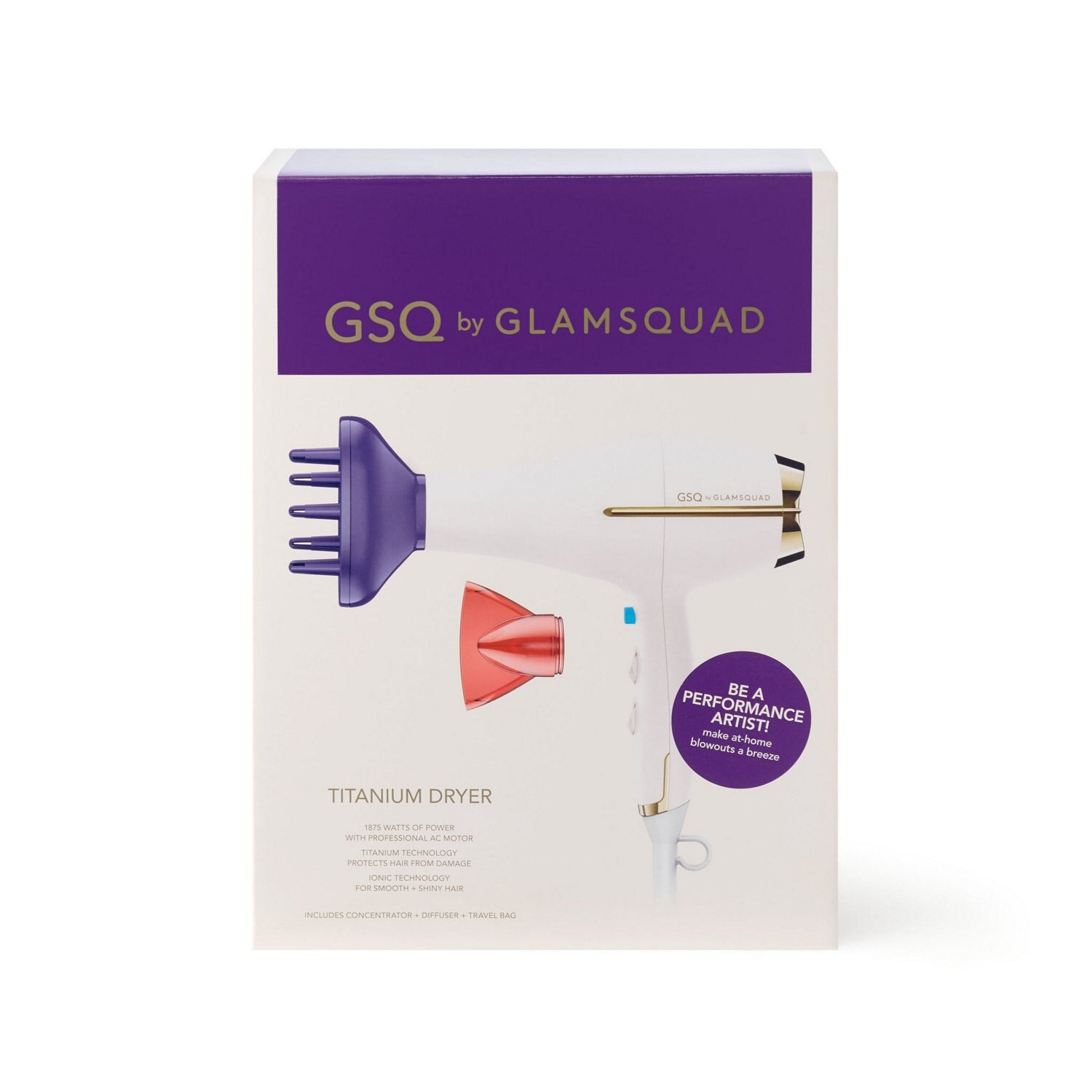 GSQ by GLAMSQUAD Titanium Hair Dryer, White image.
